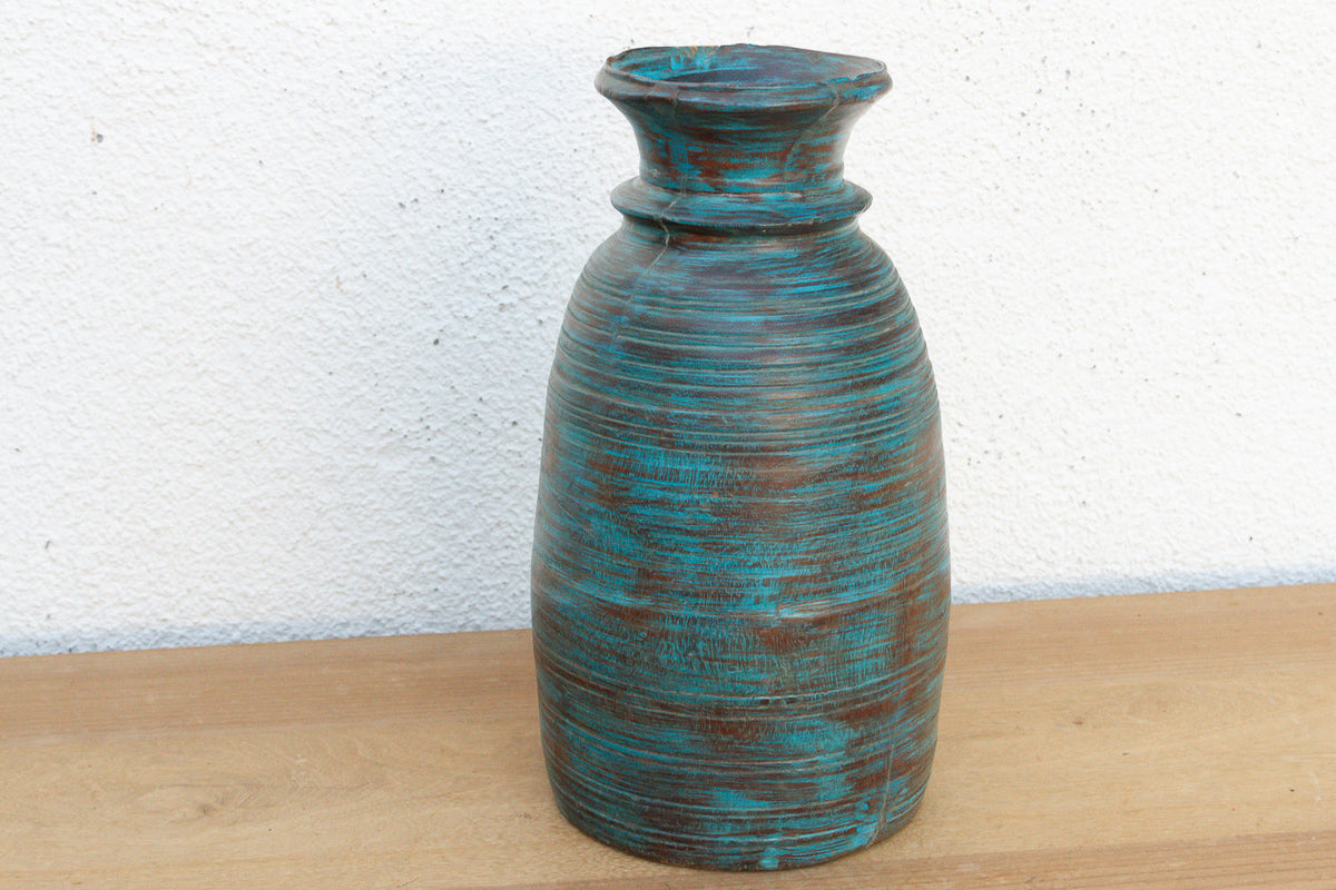 14" Tall Aegean Blue Turned Wood Vase