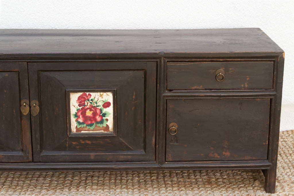 The Floral Archivist, Antique Painted Chinese Kang Cabinet