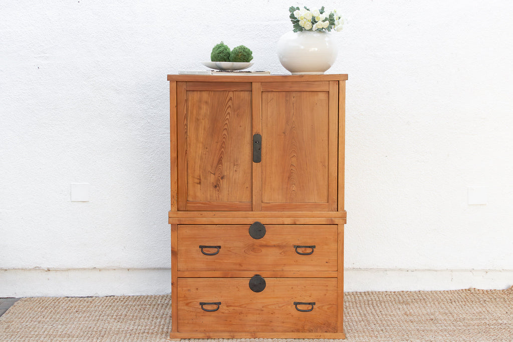Antique Two-Part Tall Japanese Tansu Cabinet
