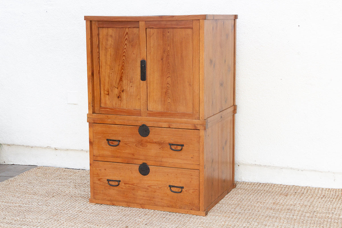 Antique Two-Part Tall Japanese Tansu Cabinet