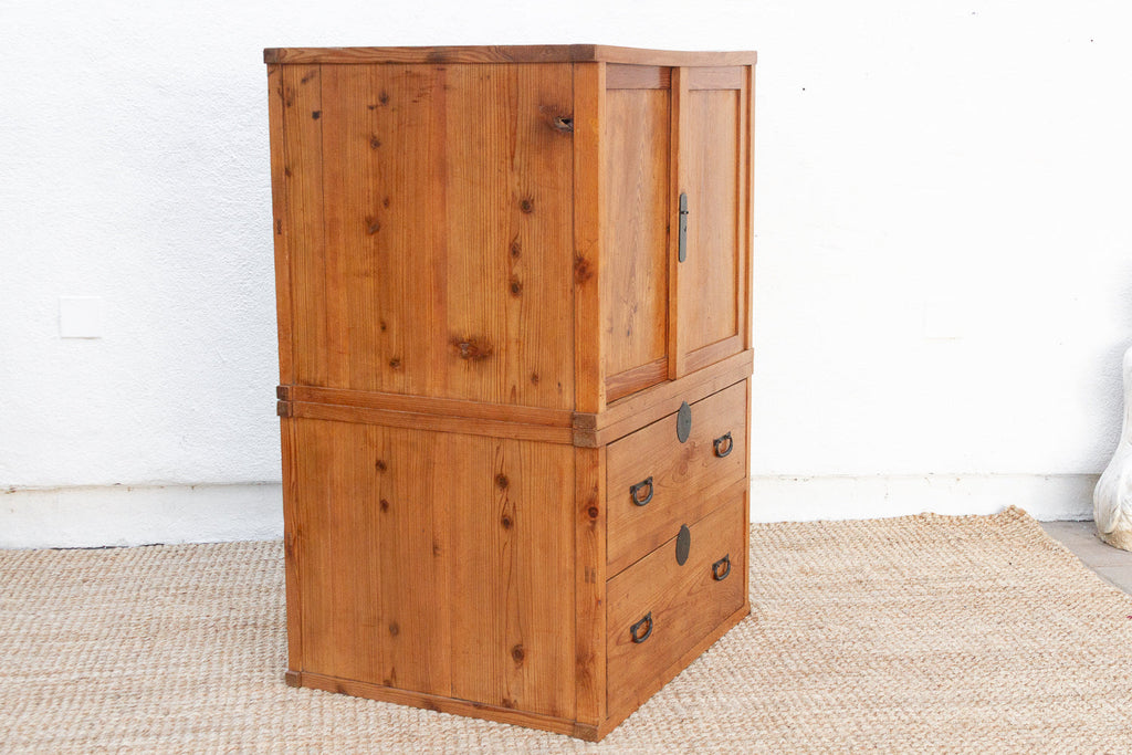 Antique Two-Part Tall Japanese Tansu Cabinet