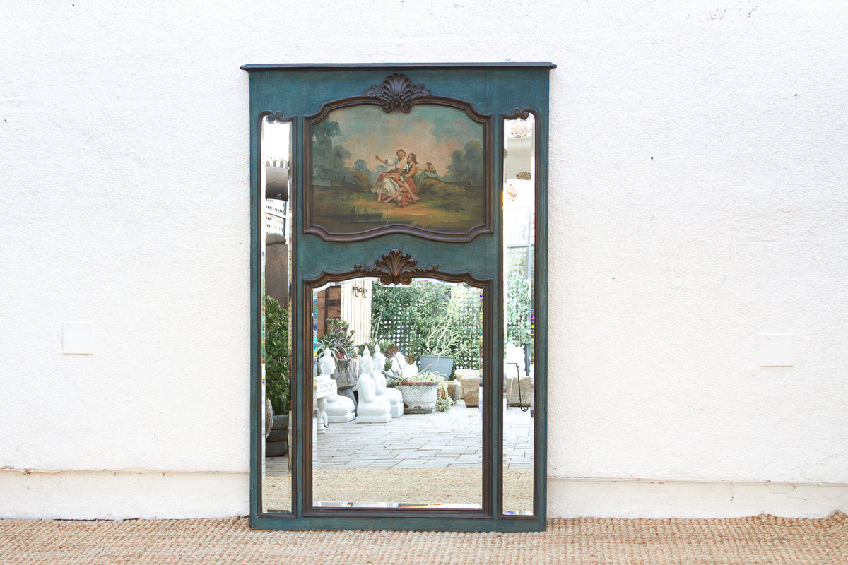 Rococo Blue, Antique French Beveled Trumeau Mirror