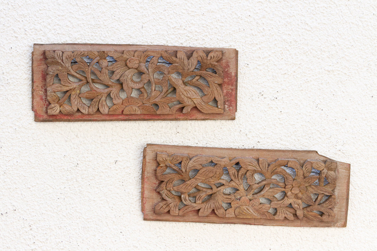 Antique Set of 2 Floral Carved Panels