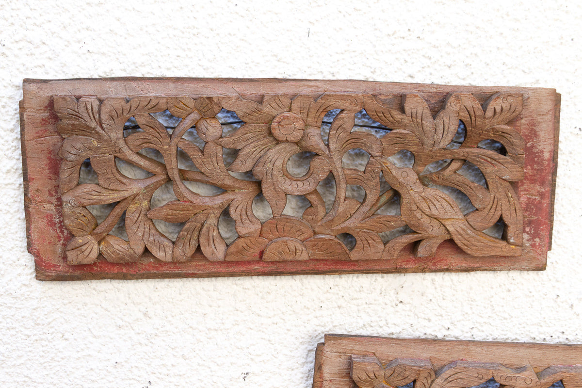 Antique Set of 2 Floral Carved Panels