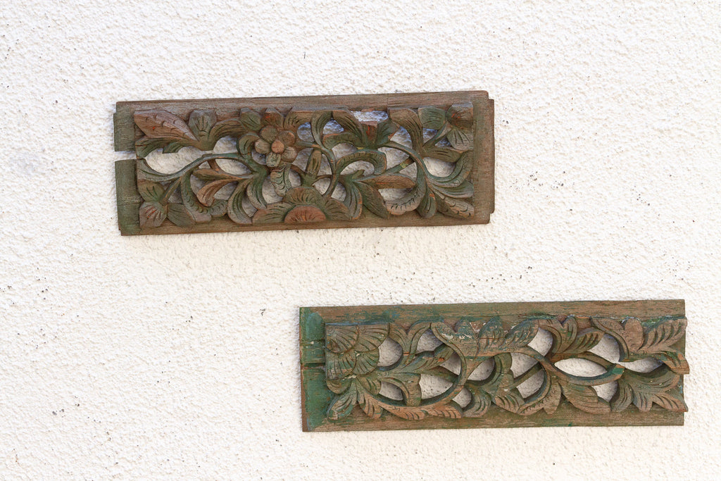 Set of 2, Forest Green Wall Carvings