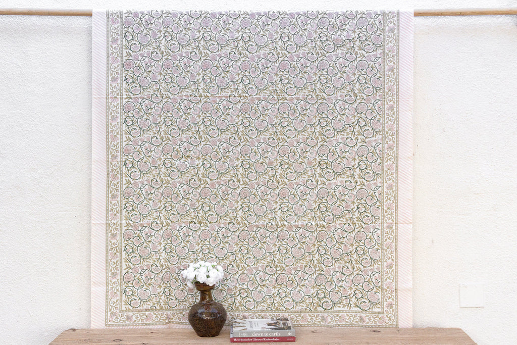 Lys Blanc, Hand Blockprint Cotton Coverlet