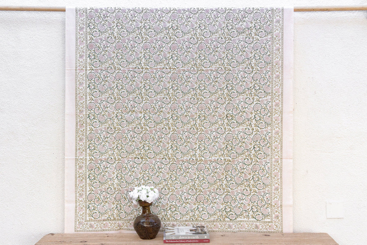 Lys Blanc, Hand Blockprint Cotton Coverlet