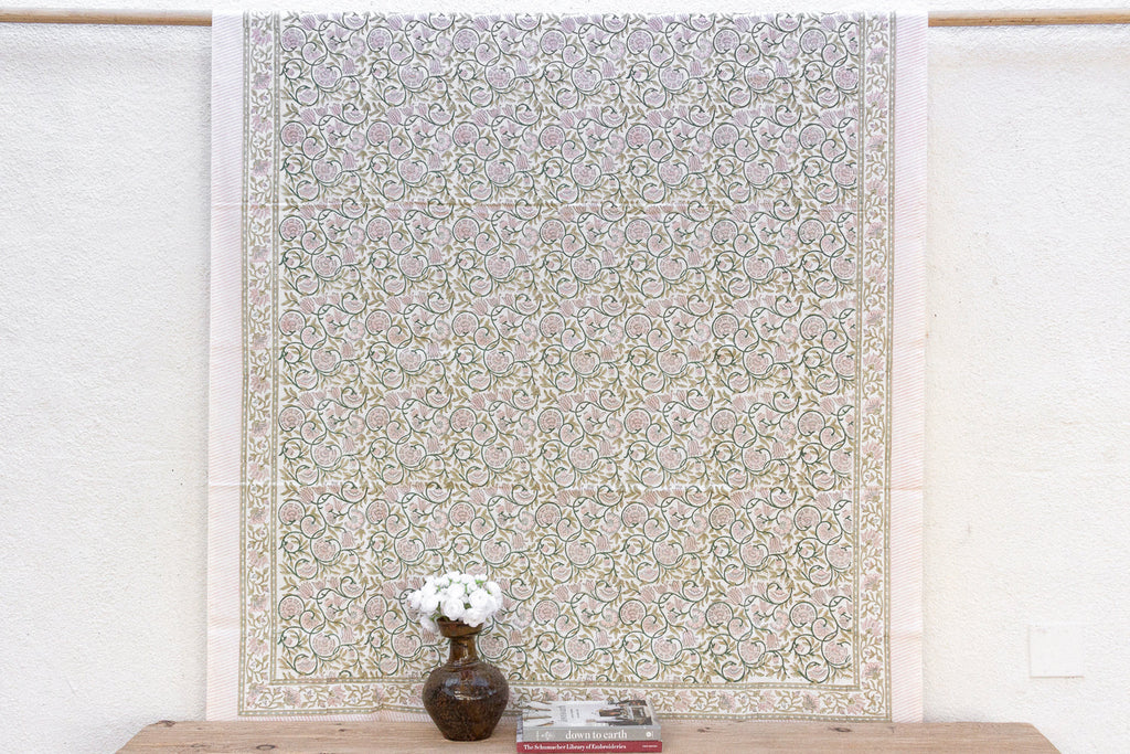 Lys Blanc, Hand Blockprint Cotton Coverlet