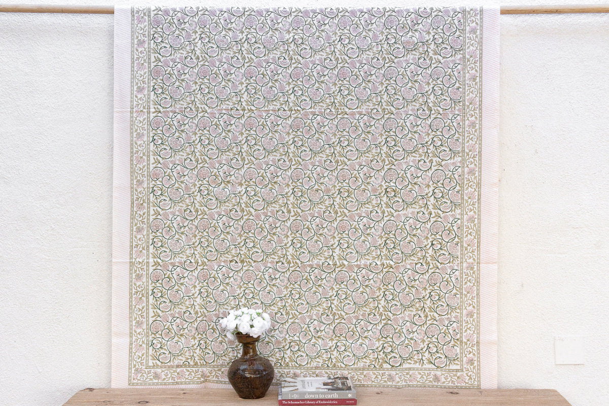Lys Blanc, Hand Blockprint Cotton Coverlet