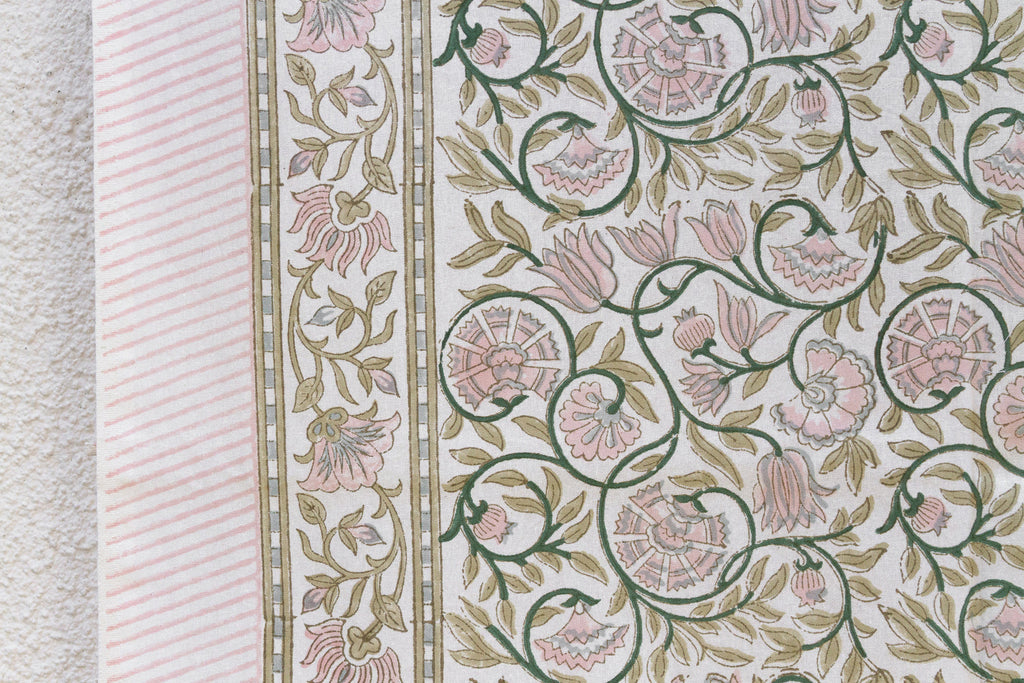 Lys Blanc, Hand Blockprint Cotton Coverlet