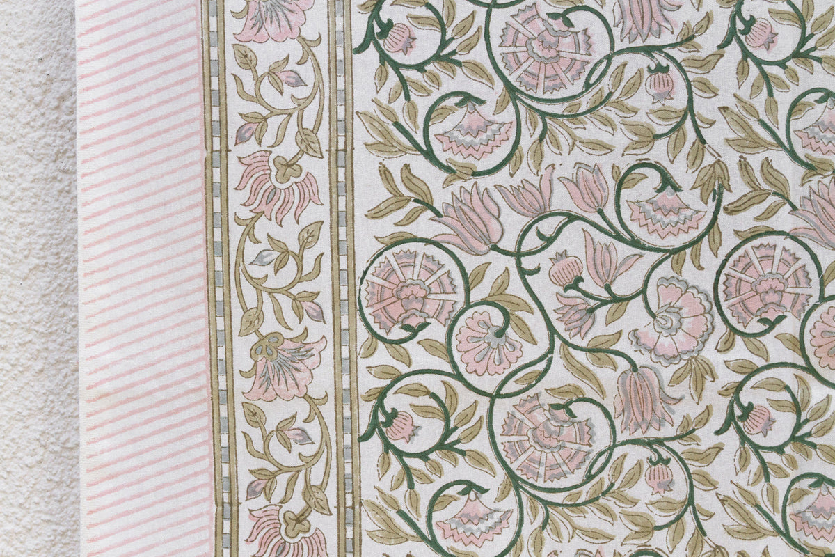Lys Blanc, Hand Blockprint Cotton Coverlet
