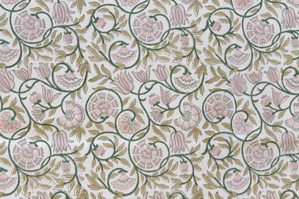 Lys Blanc, Hand Blockprint Cotton Coverlet