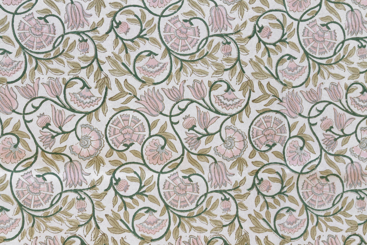 Lys Blanc, Hand Blockprint Cotton Coverlet
