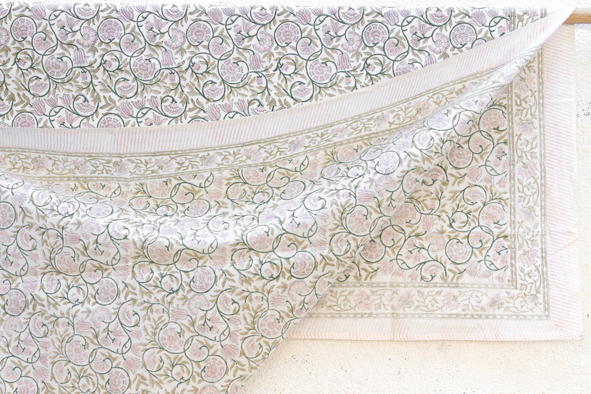 Lys Blanc, Hand Blockprint Cotton Coverlet