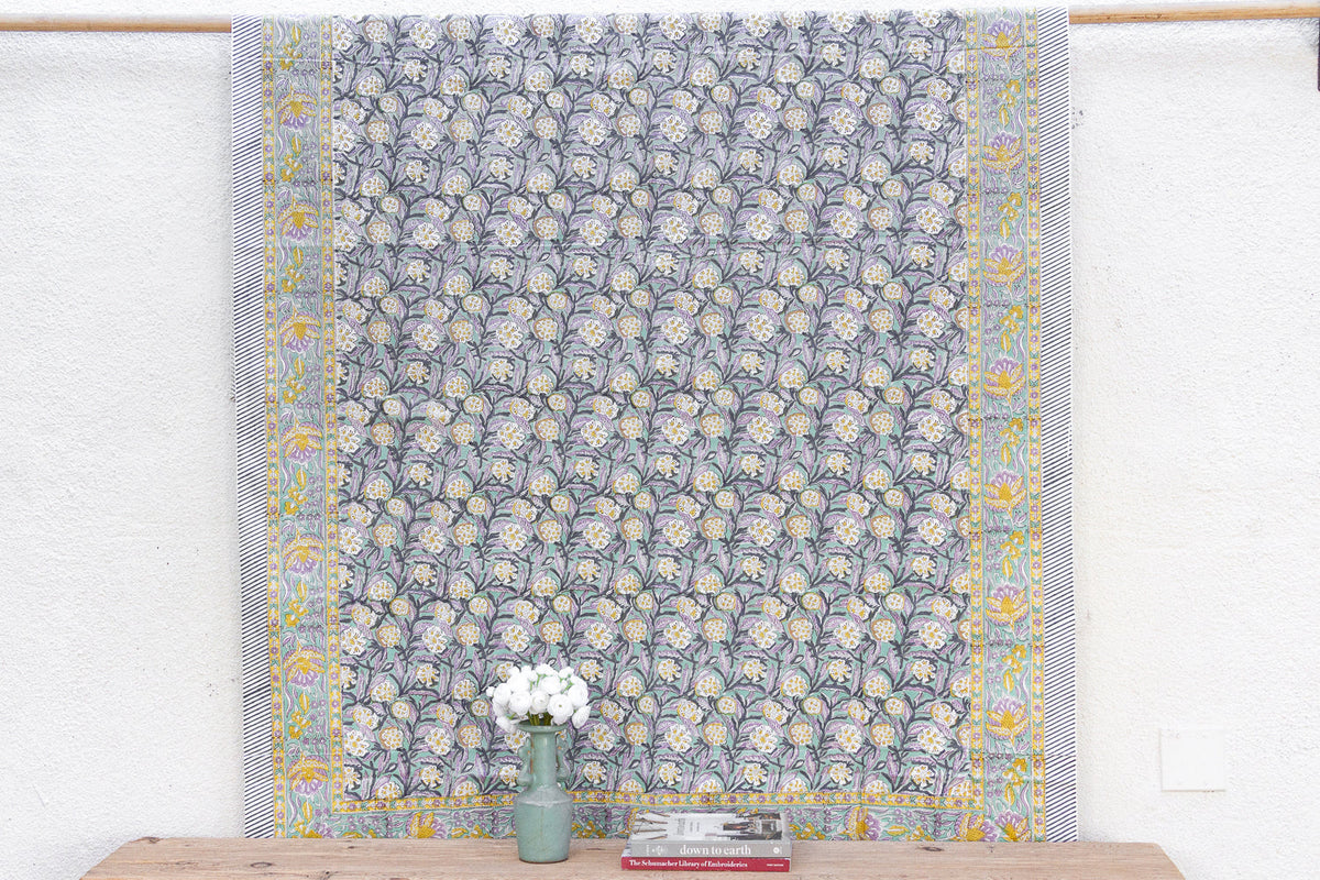 Morning Petal, Hand Blockprint Cotton Coverlet