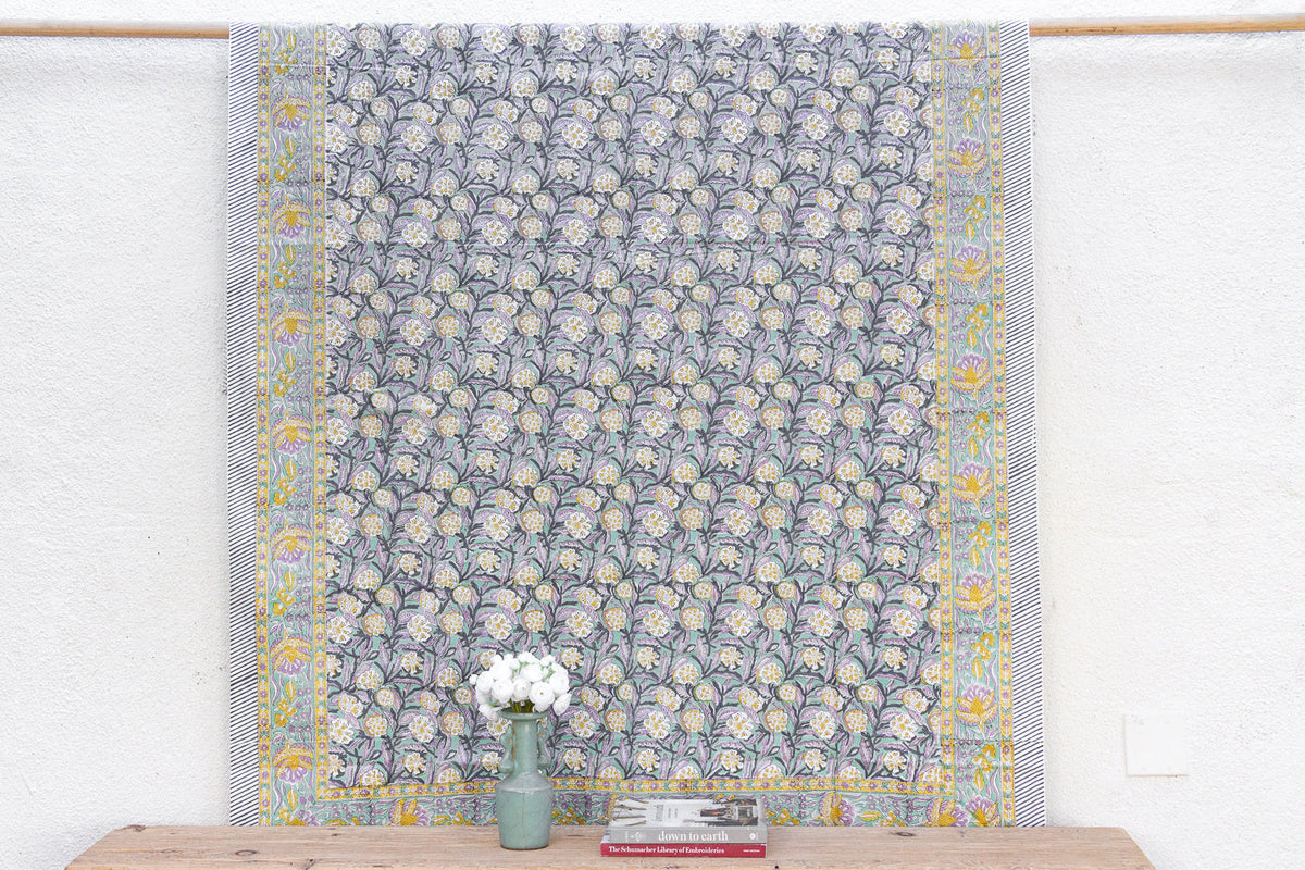 Morning Petal, Hand Blockprint Cotton Coverlet