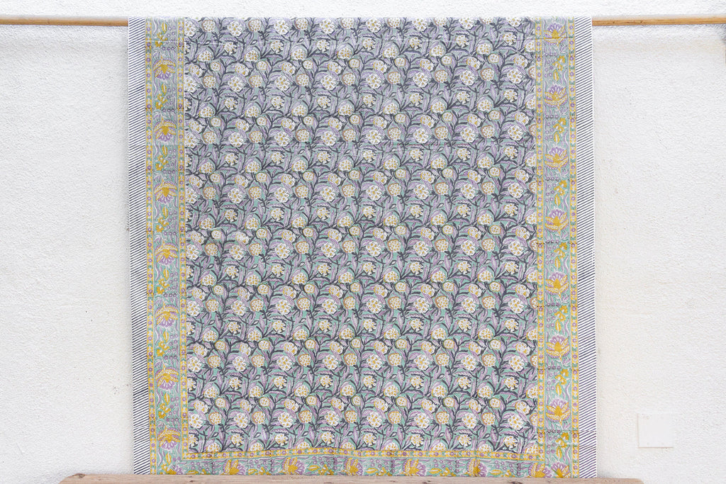 Morning Petal, Hand Blockprint Cotton Coverlet