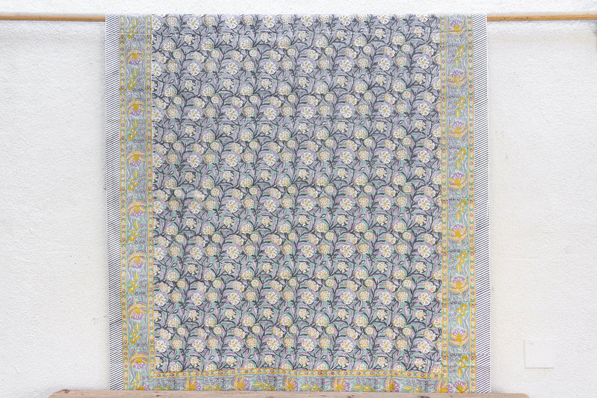 Morning Petal, Hand Blockprint Cotton Coverlet