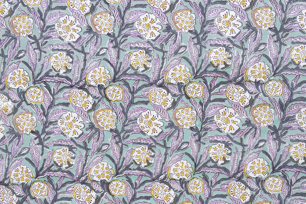 Morning Petal, Hand Blockprint Cotton Coverlet