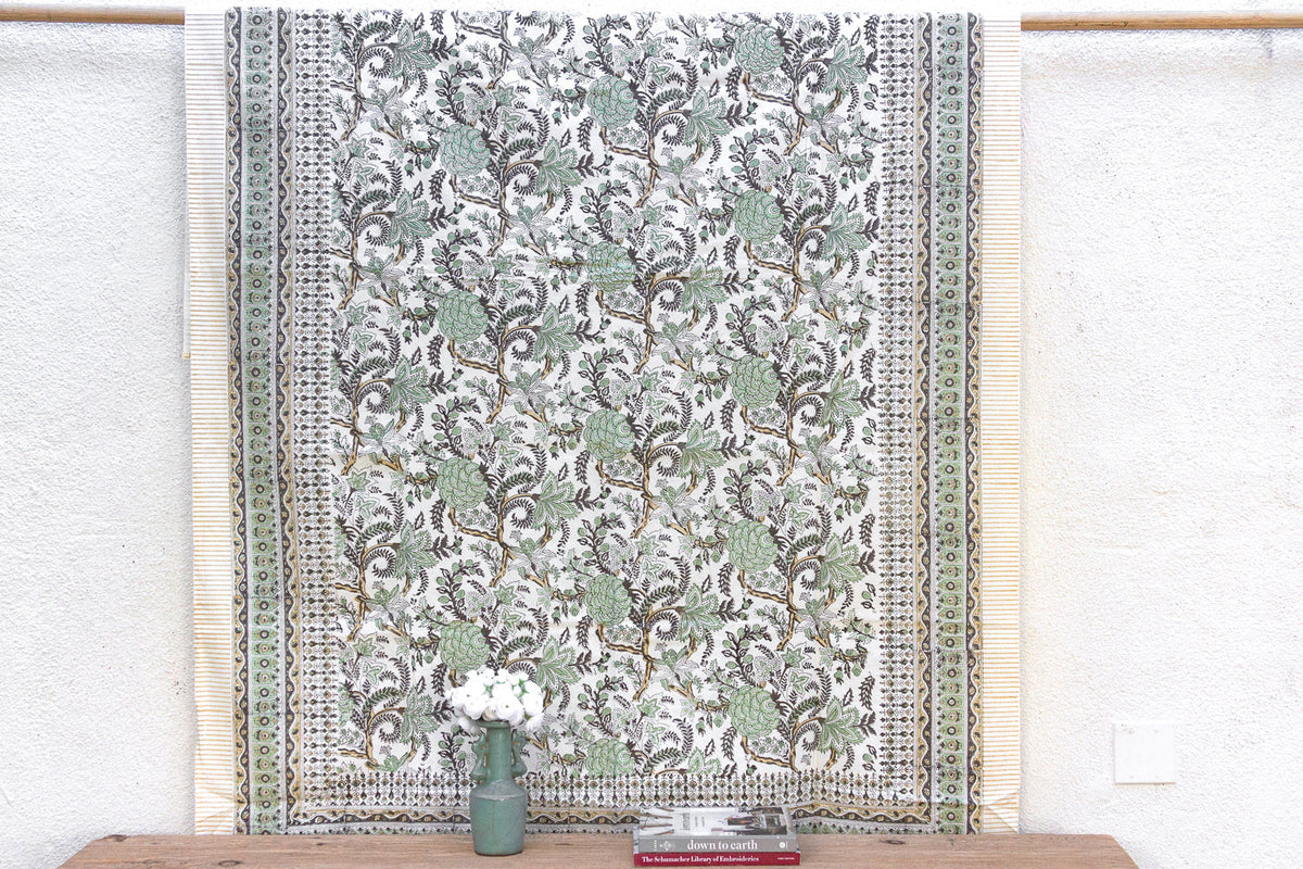 Olive Garden, Hand Blockprint Cotton Coverlet