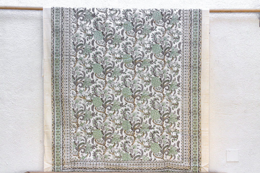 Olive Garden, Hand Blockprint Cotton Coverlet