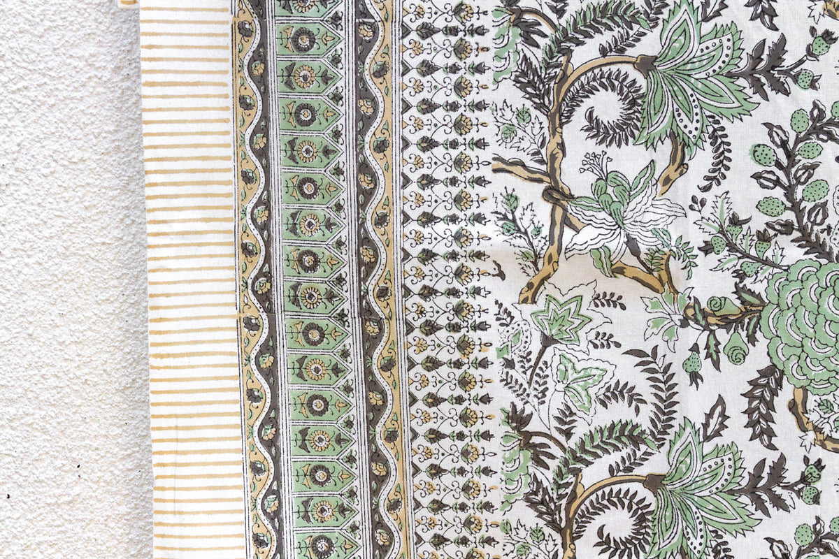 Olive Garden, Hand Blockprint Cotton Coverlet