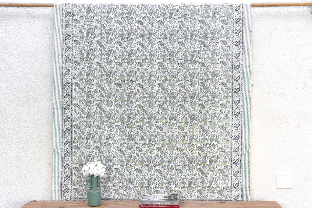 Fern Song, Hand Blockprint Cotton Coverlet