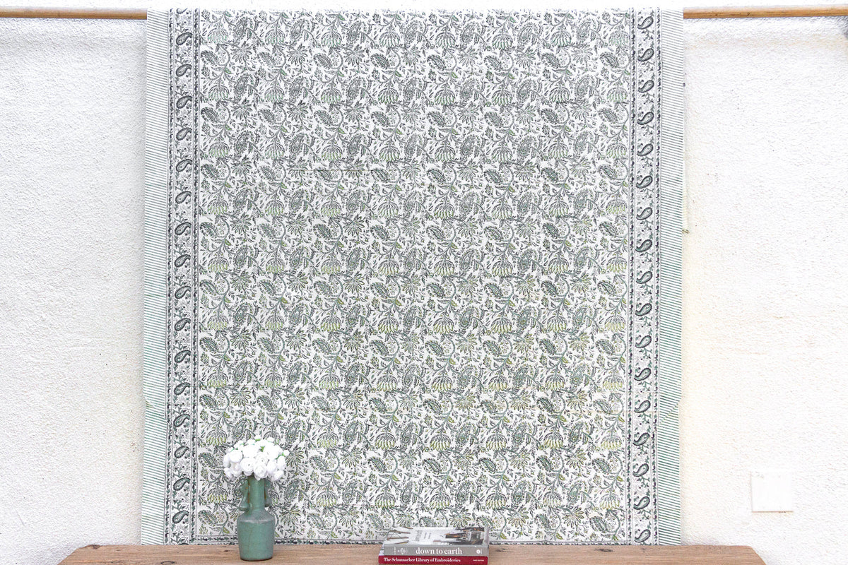 Fern Song, Hand Blockprint Cotton Coverlet