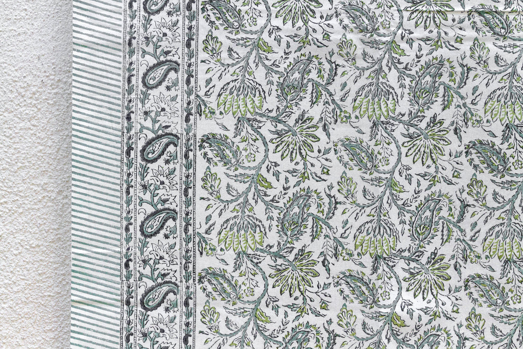 Fern Song, Hand Blockprint Cotton Coverlet