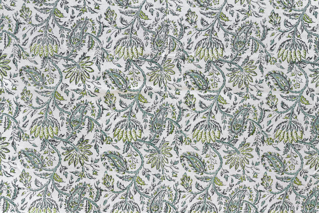 Fern Song, Hand Blockprint Cotton Coverlet