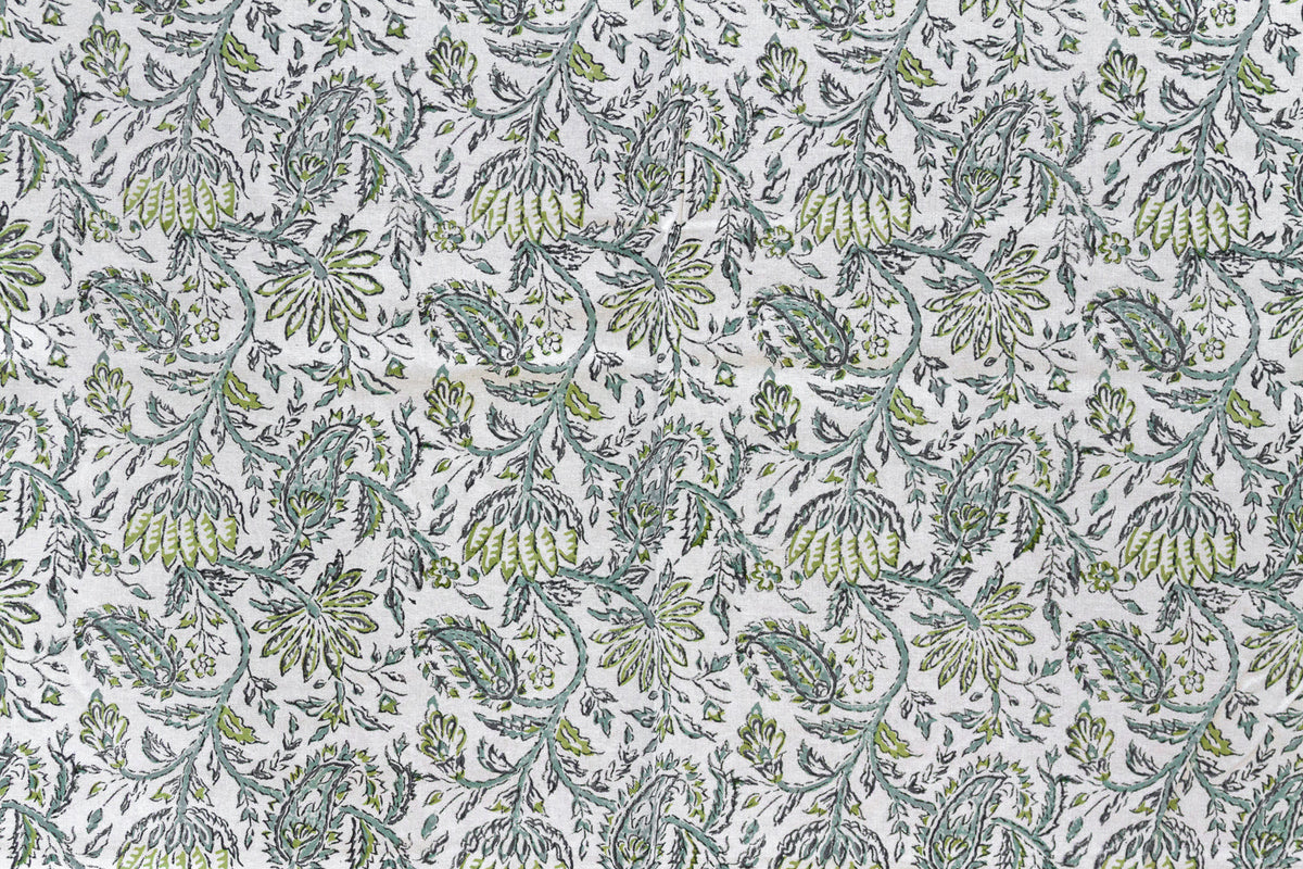 Fern Song, Hand Blockprint Cotton Coverlet