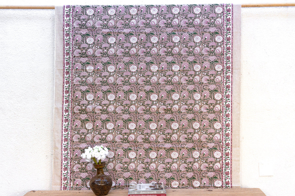 Wisteria Bloom, Hand Blockprint Cotton Coverlet