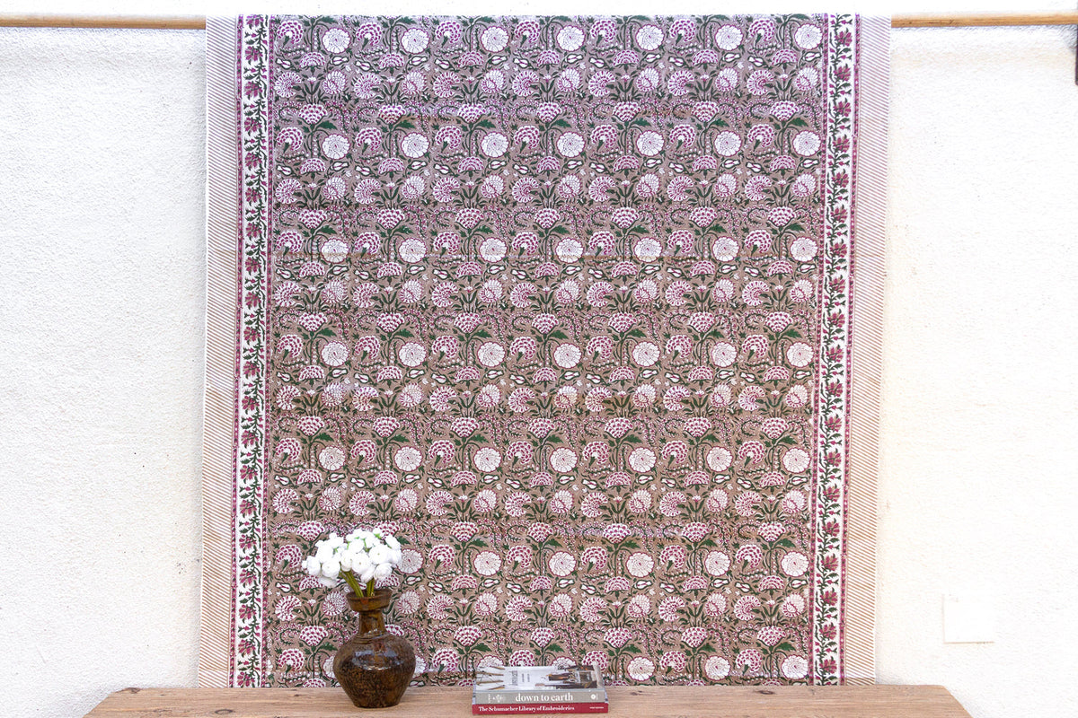 Wisteria Bloom, Hand Blockprint Cotton Coverlet