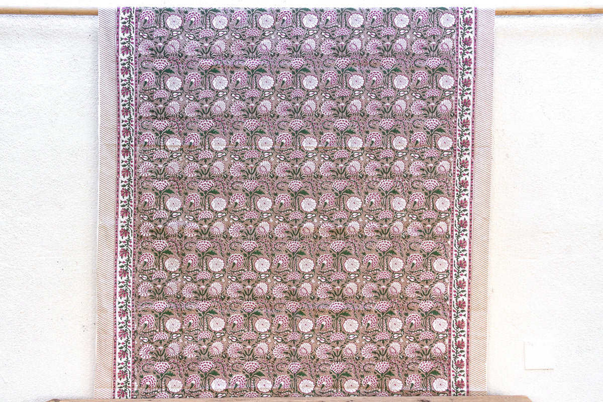 Wisteria Bloom, Hand Blockprint Cotton Coverlet