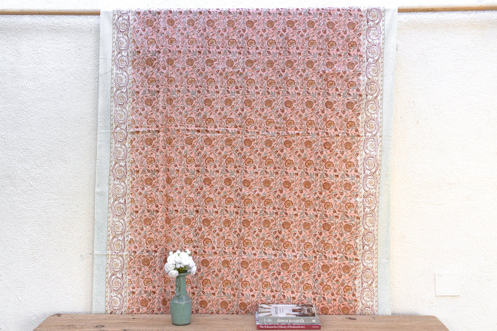 Coral Mist, Hand Blockprint Cotton Coverlet