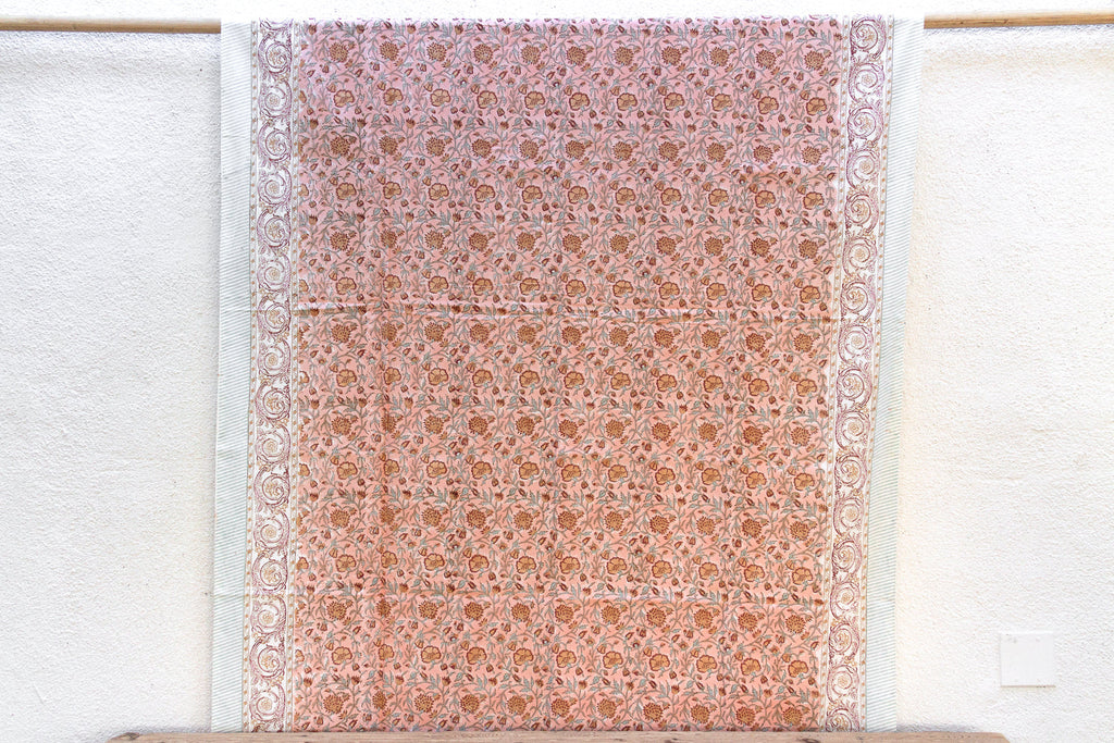 Coral Mist, Hand Blockprint Cotton Coverlet