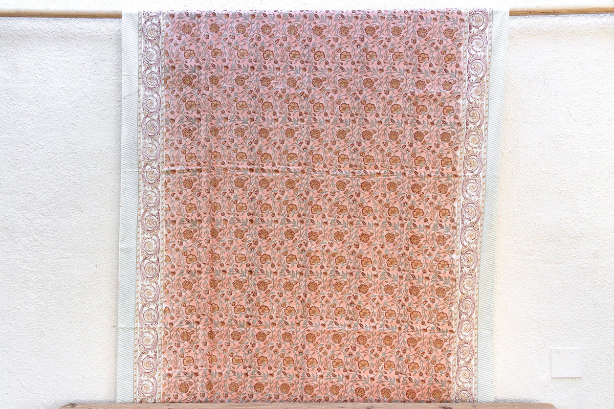 Coral Mist, Hand Blockprint Cotton Coverlet