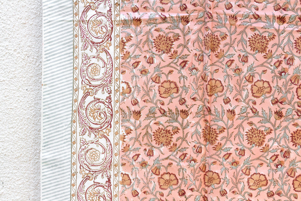 Coral Mist, Hand Blockprint Cotton Coverlet