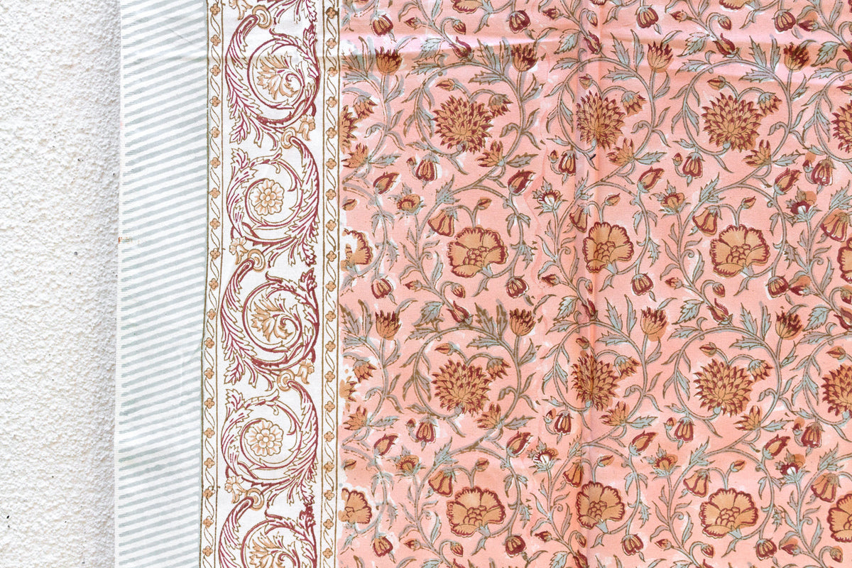Coral Mist, Hand Blockprint Cotton Coverlet