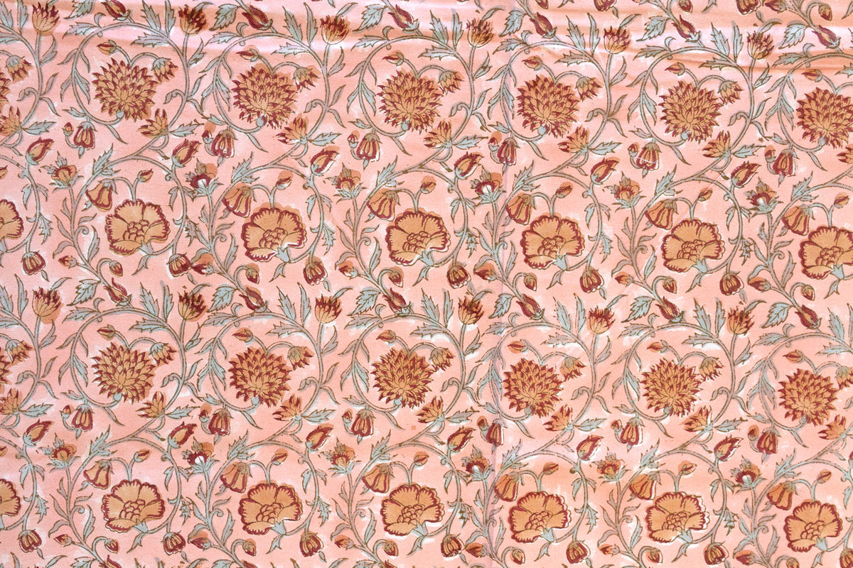 Coral Mist, Hand Blockprint Cotton Coverlet