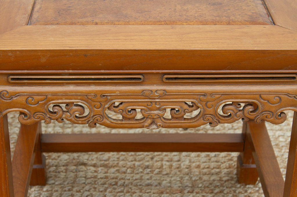 Pair of Vintage Carved Elm & Burr End Tables