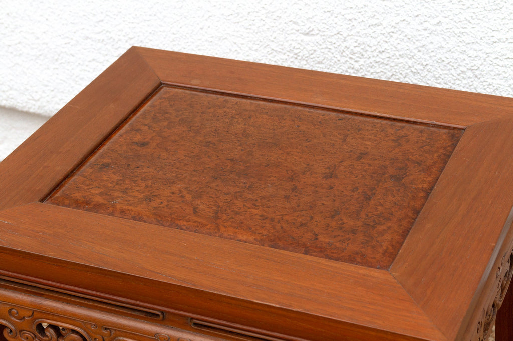 Pair of Vintage Carved Elm & Burr End Tables