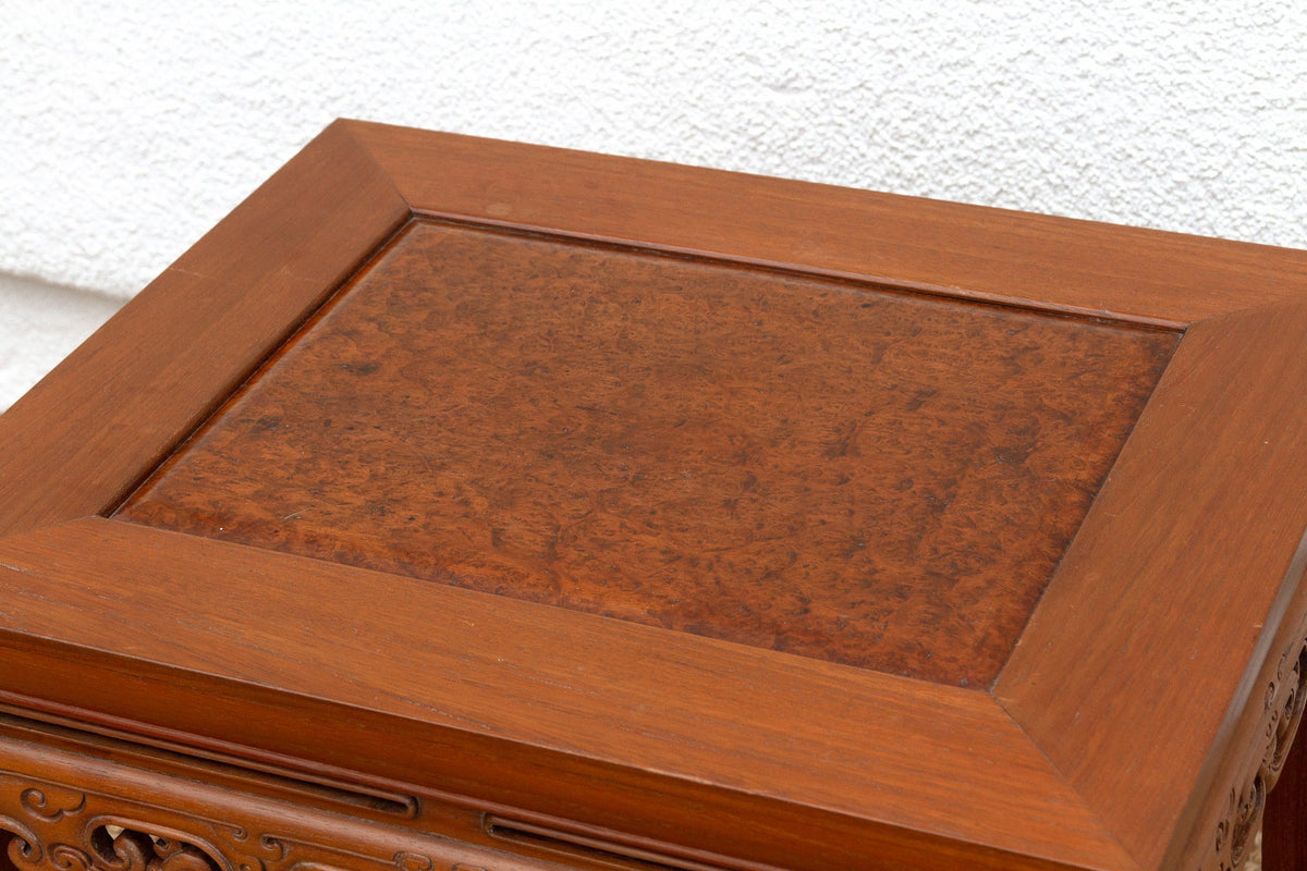 Pair of Vintage Carved Elm & Burr End Tables