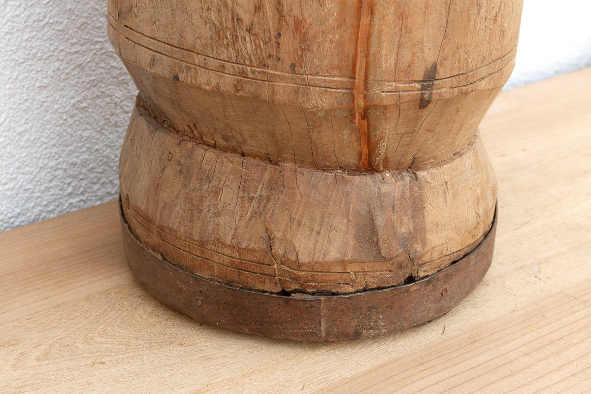 Monumental Primitive Teak & Metal Mortar