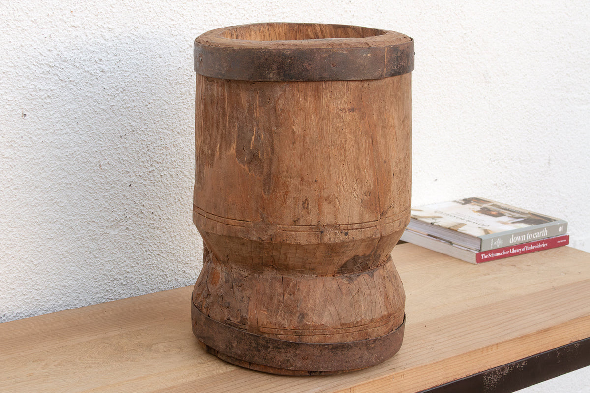 Monumental Primitive Teak & Metal Mortar