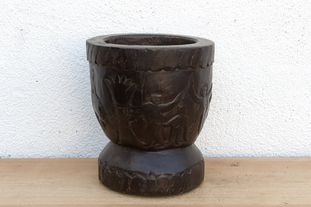 Antique Figural Wood Carved Vessel