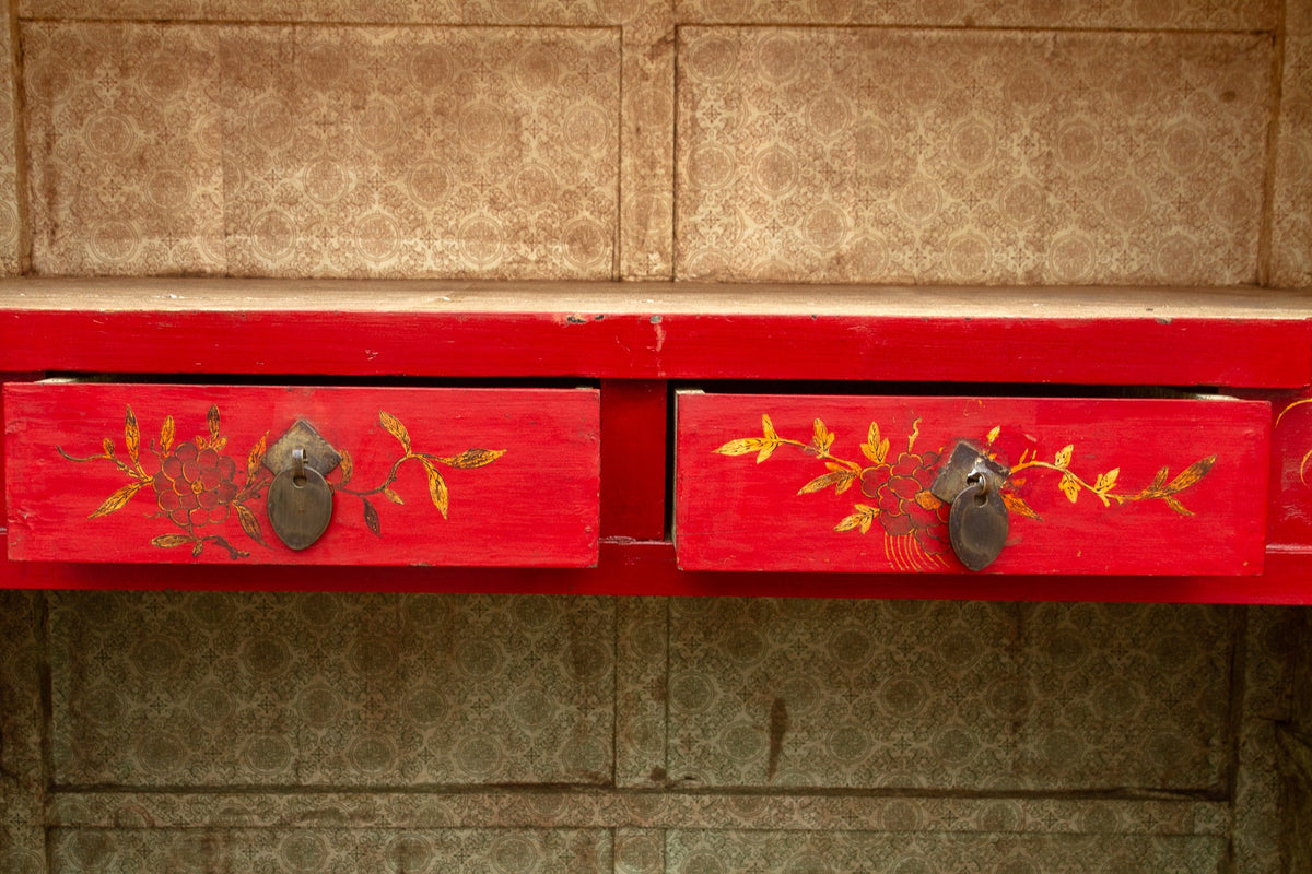 Antique Oriental Red & Guilt Lacquered Armoire