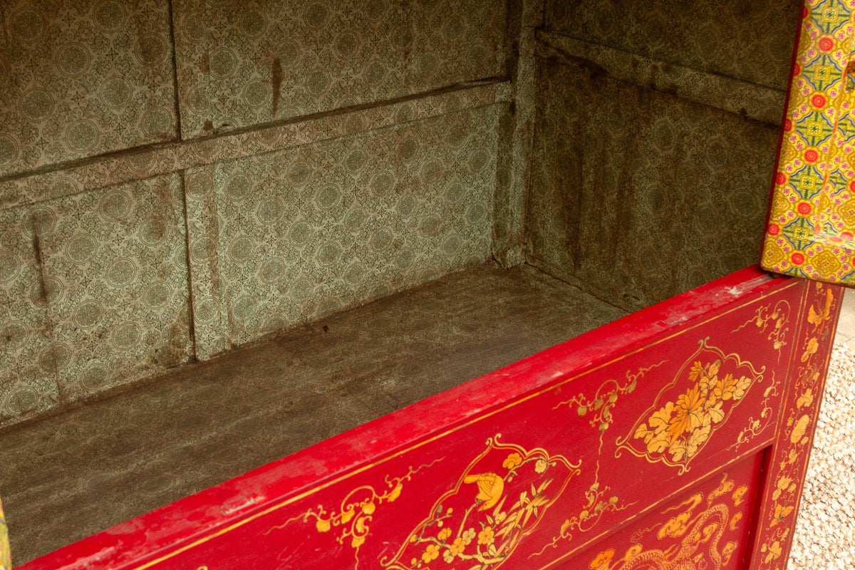Antique Oriental Red & Guilt Lacquered Armoire