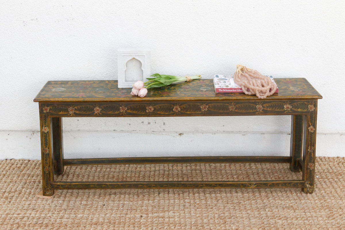 Vintage Jaipur Garden Floral Painted Bench