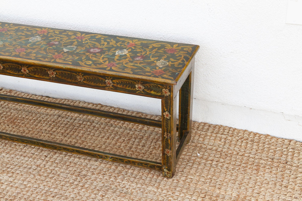 Vintage Jaipur Garden Floral Painted Bench